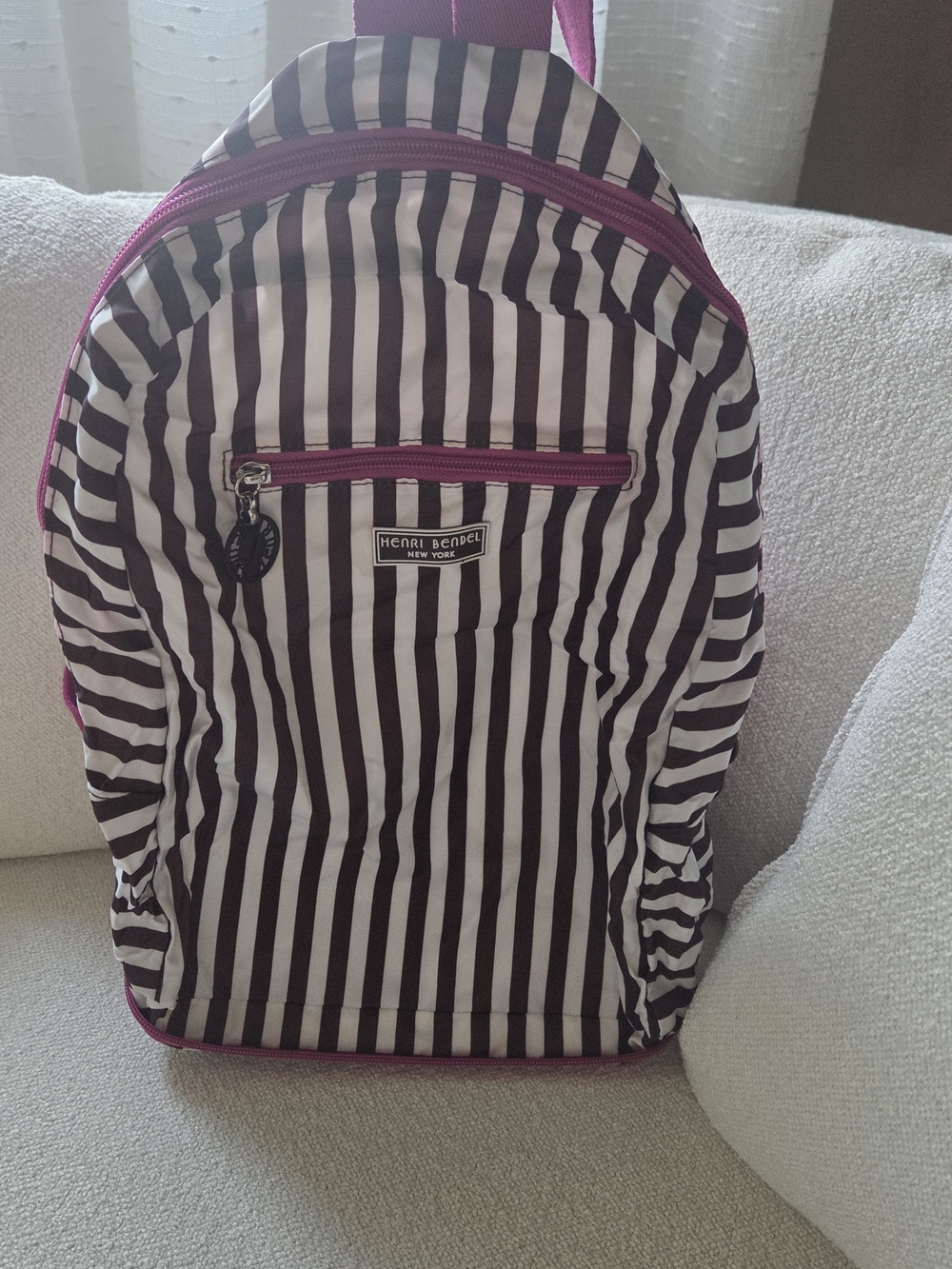 Henri Bendel Centennial  Striped Backpack with Pink Trim